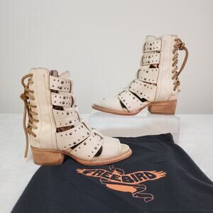 Freebird Ghost Natural Leather Studded Gladiator Sandals 5 Cream Distressed Boho